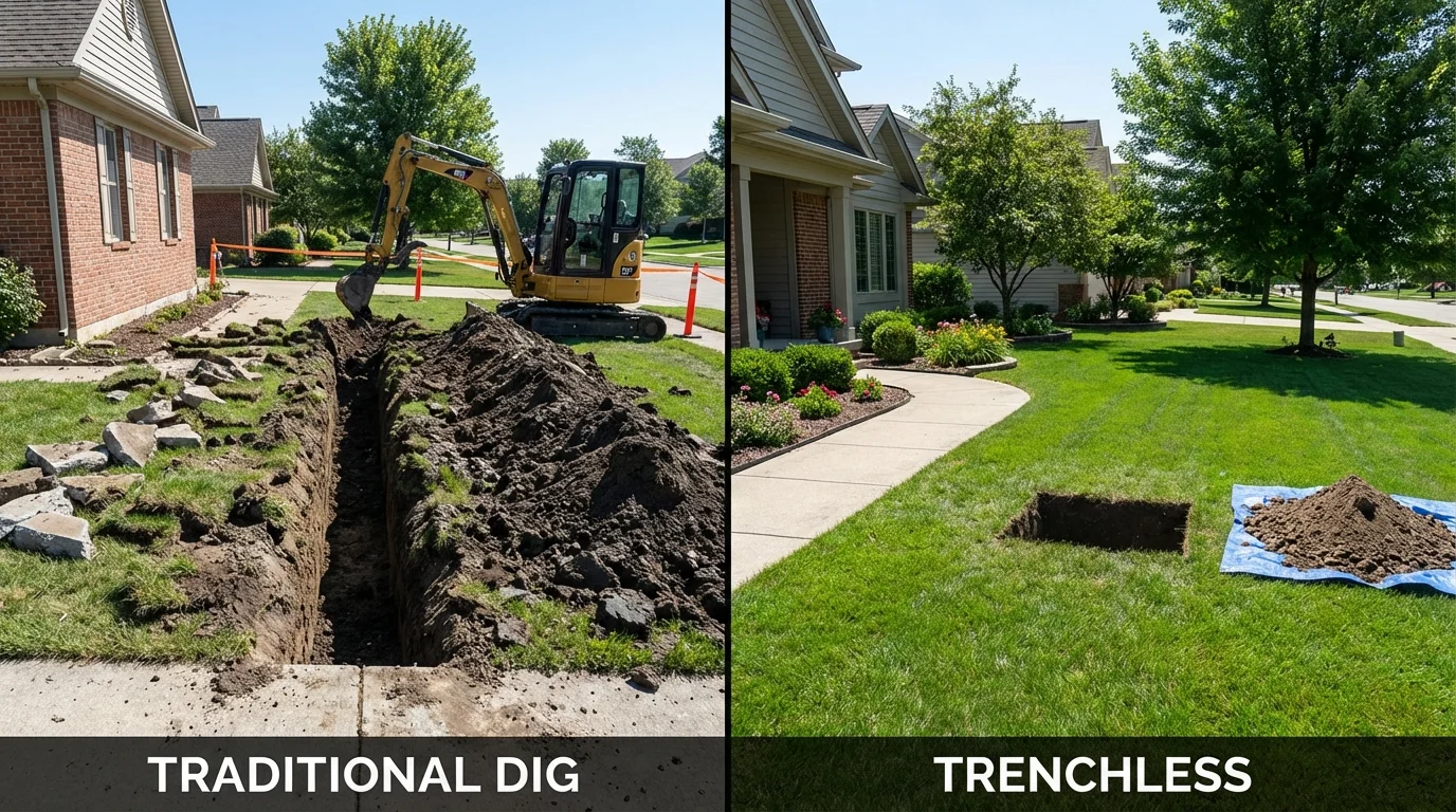 Trenchless sewer repair with minimal yard damage versus traditional excavation in Stevensville, MD